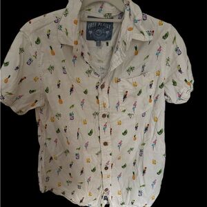 Free Planet Kids Tropical Print Button Down Shirt - Cream